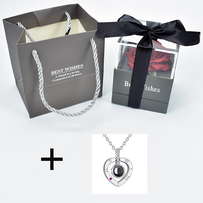 Preserved Rose Jewelry Box w/ “I Love You” 100 Languages Necklace