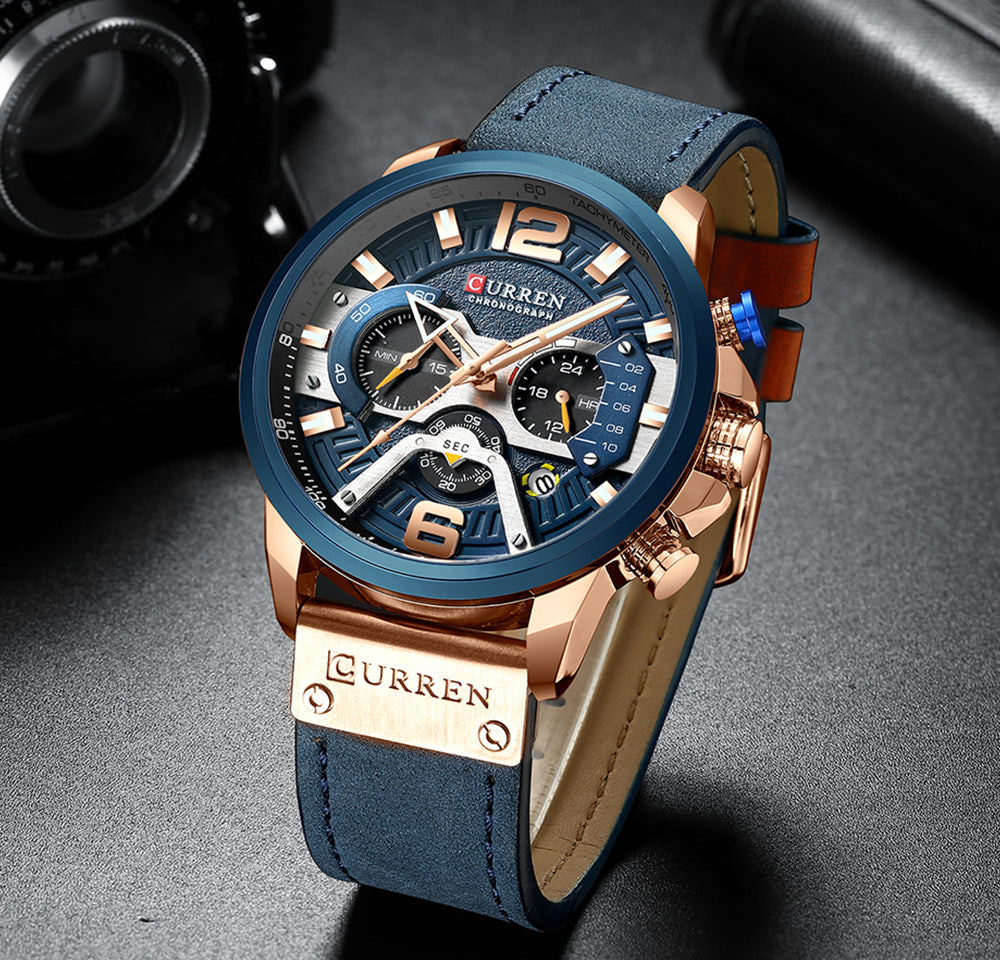 Curren Men’s Watch w/ Chronograph & Gift Box