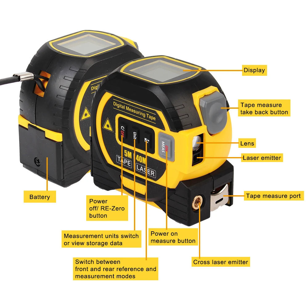 3-in-1 Measuring Tape w/ Laser Attachment